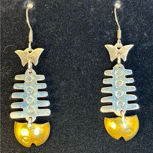Vintage Taxco Sterling Silver Articulated Fish Bone Earrings